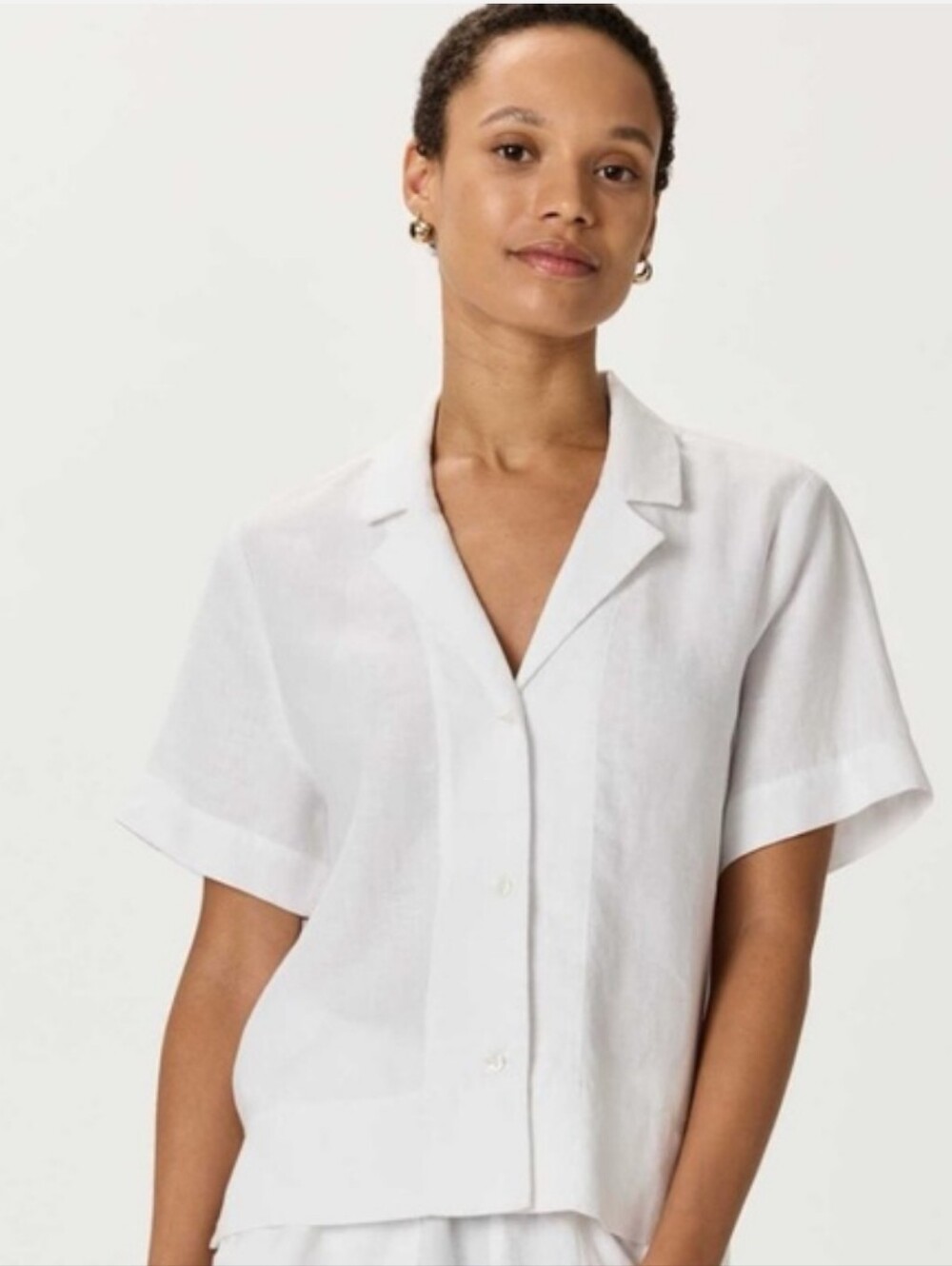 Quince European 100% Linen Short Sleeve Button Down Collared Shirt White Size M